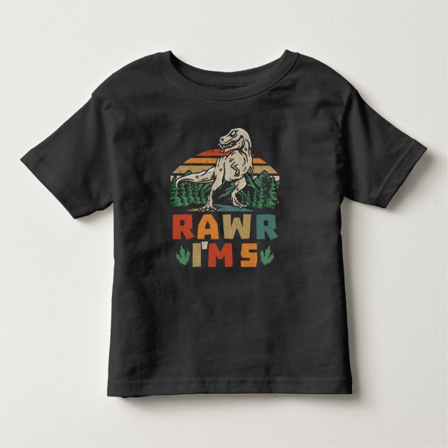 Camiseta De Bebé Cumpleaños 5 Dinosaurio T Rex Rawr Tengo 5 Para Ni (Anverso)