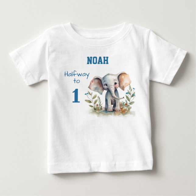 Camiseta De Bebé Cumpleaños 6 meses Elefante (Anverso)