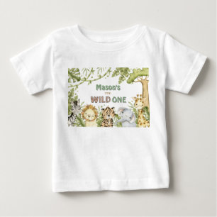 Camiseta De Bebé Cumpleaños Acuarela Safari Wild One