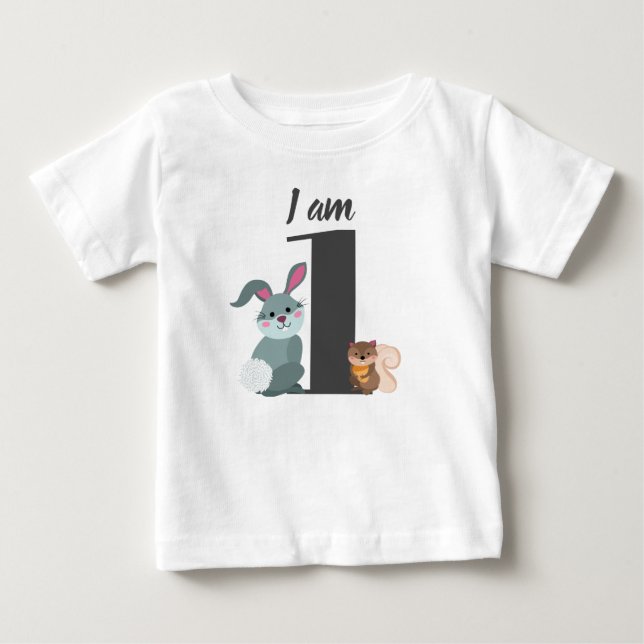 Camiseta De Bebé Cumpleaños adorable de 1 año Ardilla Conejo (Anverso)
