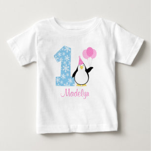 Camiseta De Bebé Cumpleaños azul rosado de Onederland del invierno
