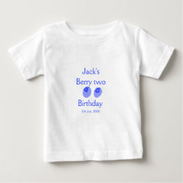 Camiseta De Bebé Cumpleaños bayas dos azul agregar nombre fecha niñ
