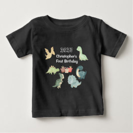 Camiseta De Bebé Cumpleaños Bebé Acuarela Dinosaurio Lindo Negro