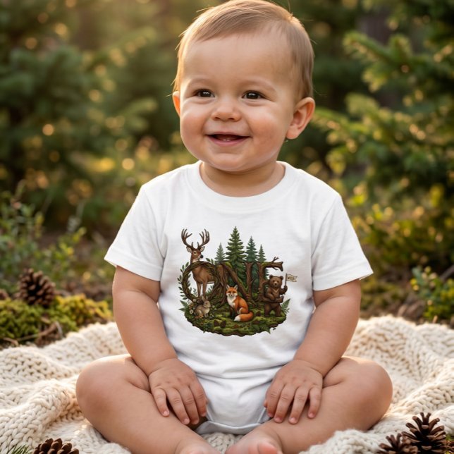 Camiseta De Bebé Cumpleaños Bebé Bosque Salvaje Uno (Subido por el creador)