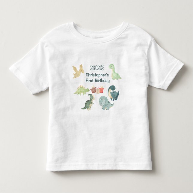 Camiseta De Bebé Cumpleaños Bebé Cumpleaños Lindo Dinosaurio Acuare (Anverso)