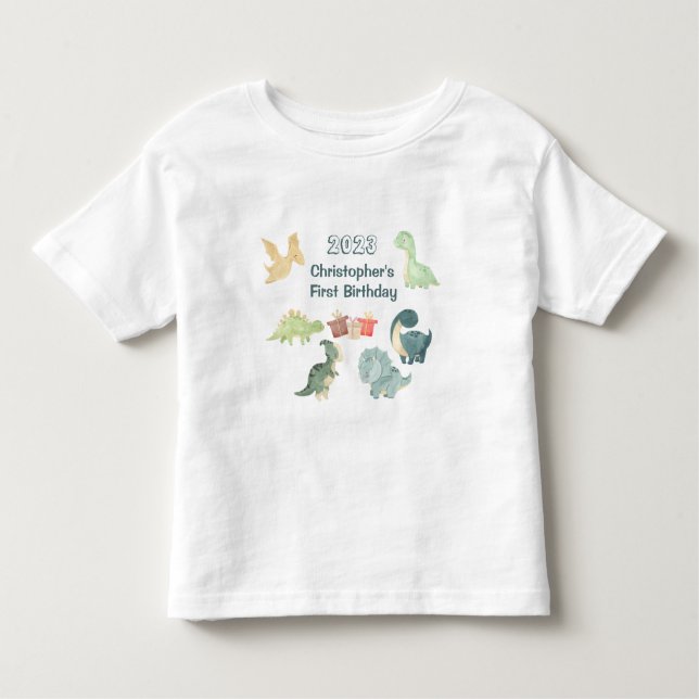 Camiseta De Bebé Cumpleaños Bebé Cute Dinosaurio Acuarela Blanco (Anverso)