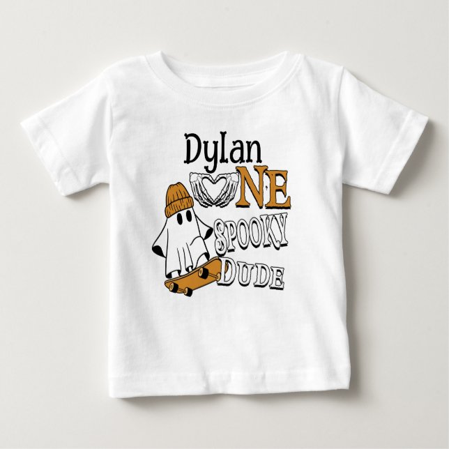 Camiseta De Bebé Cumpleaños Blanco de Halloween Un Chico Espeluznan (Anverso)