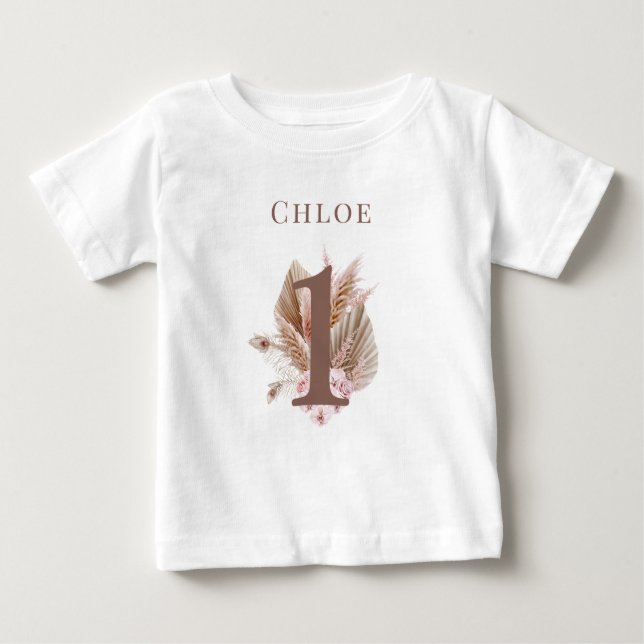 Camiseta De Bebé Cumpleaños boho de Little Wildflower 1er (Anverso)