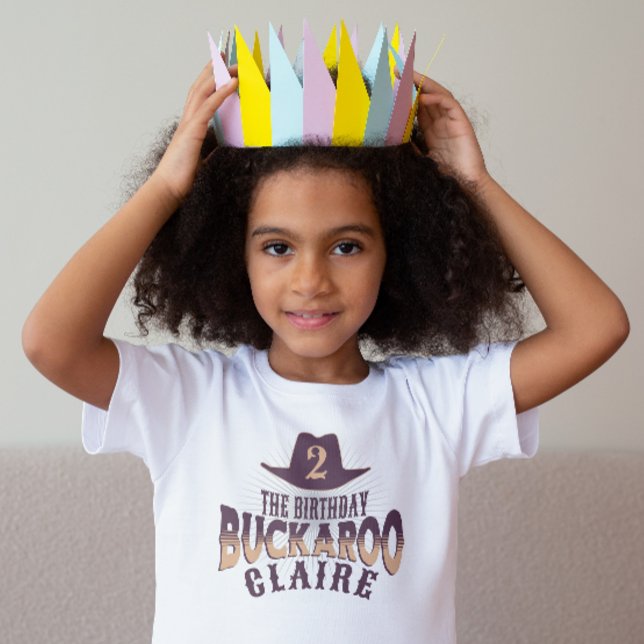 Camiseta De Bebé "Cumpleaños Buckaroo" Vaquera Occidental Cumpleaño ("the birthday buckaroo" cowgirl western birthday shirt purple and orange with custom name and age)