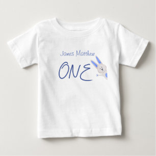 Camiseta De Bebé Cumpleaños caprichoso moderno conejo azul