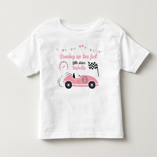 Camiseta De Bebé Cumpleaños Coche de Carreras Rosa Festivo Creciend (Anverso)