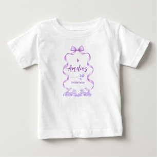 Camiseta De Bebé Cumpleaños con Lazo Morado Cualquier Edad
