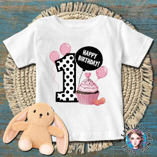Camiseta De Bebé Cumpleaños con lunares Número 1 cumpleaños