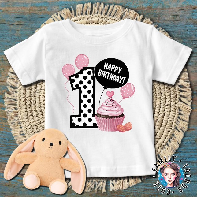Camiseta De Bebé Cumpleaños con lunares Número 1 cumpleaños (Subido por el creador)