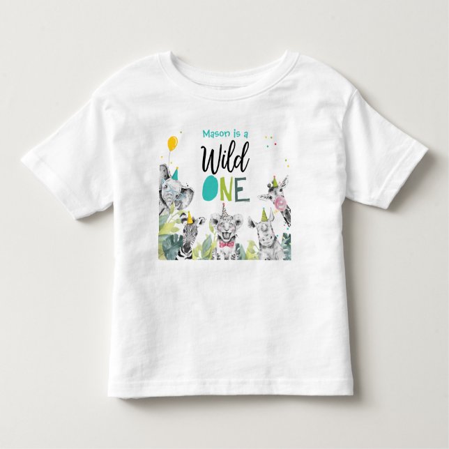 Camiseta De Bebé Cumpleaños de Animales de Fiesta Niño Salvaje Uno  (Anverso)