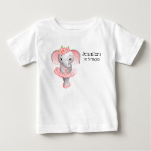 Camiseta De Bebé Cumpleaños de Bailarina de Elefante Rosa y Gris Ad