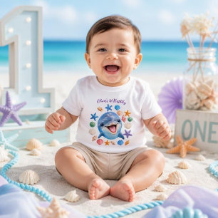 Camiseta De Bebé Cumpleaños de bebé con delfines lindos, conchas ma