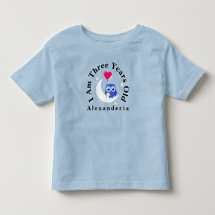 Camiseta De Bebé Cumpleaños de Búho Azul agregar nombre, Tengo 3 añ