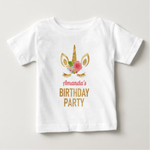 Camiseta De Bebé Cumpleaños de Cara de Unicornio con Brillo Dorado 