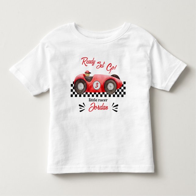 Camiseta De Bebé Cumpleaños de cualquier edad Rojo Coche de Carrera (Anverso)
