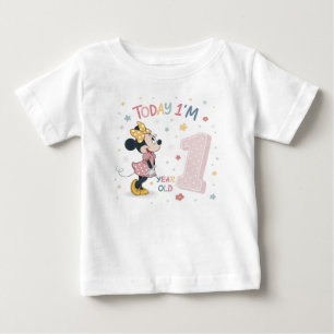 Camiseta De Bebé Cumpleaños de Cute Watercolor Bow Mouse Girl 1 año
