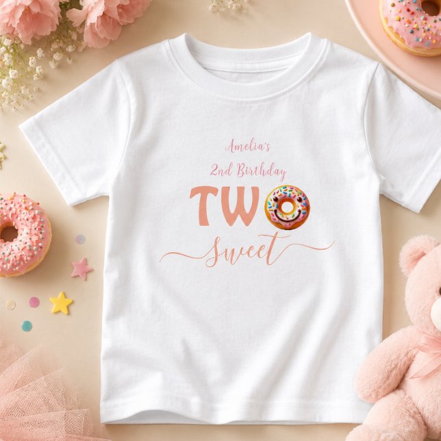 Camiseta De Bebé Cumpleaños de Dos Donas Dulces 2do (Two Sweet Donuts 2nd Birthday party Baby T-Shirt)