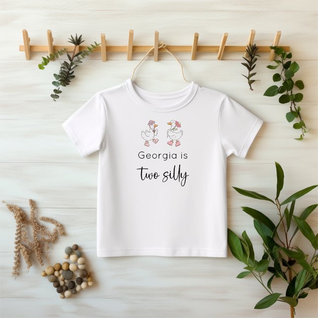 Camiseta De Bebé Cumpleaños de Dos Gansos Tontos Rosa (Subido por el creador)
