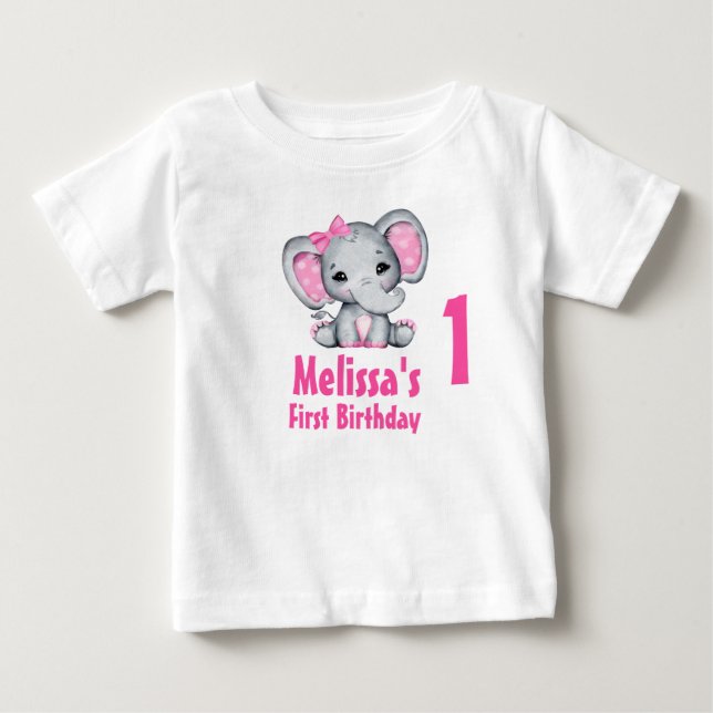 Camiseta De Bebé Cumpleaños de elefante bebé rosa lindo (Anverso)