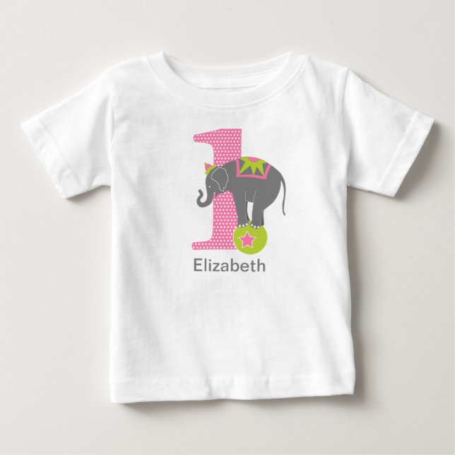 Camiseta De Bebé Cumpleaños de Elefante de Circo Rosa (Anverso)