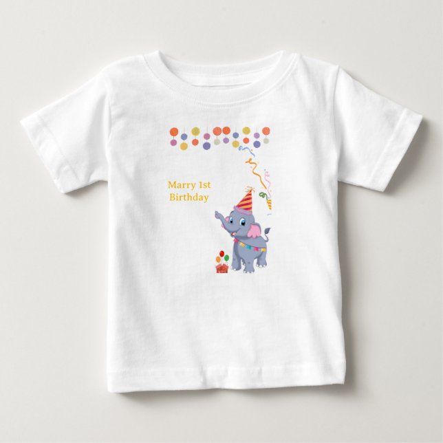 Camiseta De Bebé Cumpleaños de Elefante Lindo (Anverso)