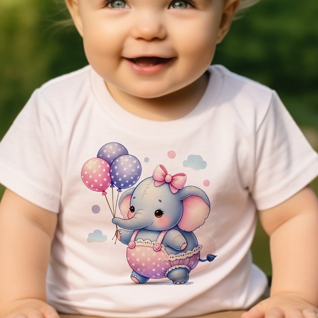 Camiseta De Bebé Cumpleaños de elefante lindo con globos (Subido por el creador)