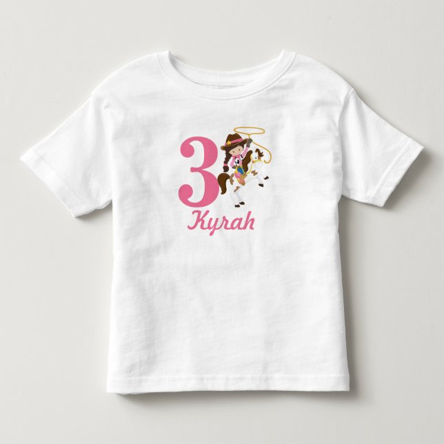 Camiseta De Bebé Cumpleaños de encargo de la vaquera del nombre y (Anverso)