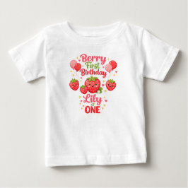 Camiseta De Bebé Cumpleaños de Fresa de la Niña de Primer Cumpleaño