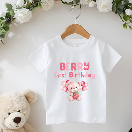 Camiseta De Bebé Cumpleaños de Fresa Rosa de Berry Primero
