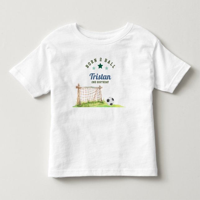Camiseta De Bebé Cumpleaños de fútbol “Nacido con dos balones” (Anverso)