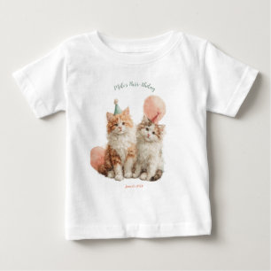 Camiseta De Bebé Cumpleaños de gato adorable con kitty de acuarela