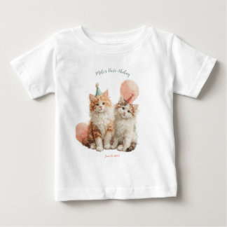 Camiseta De Bebé Cumpleaños de gato adorable con kitty de acuarela
