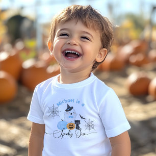 Camiseta De Bebé Cumpleaños de Halloween del Espeluznante azul Boo