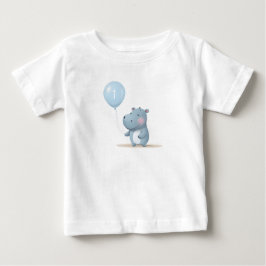 Camiseta De Bebé Cumpleaños de Hippo azul suave 
