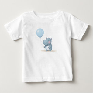 Camiseta De Bebé Cumpleaños de Hippo azul suave 
