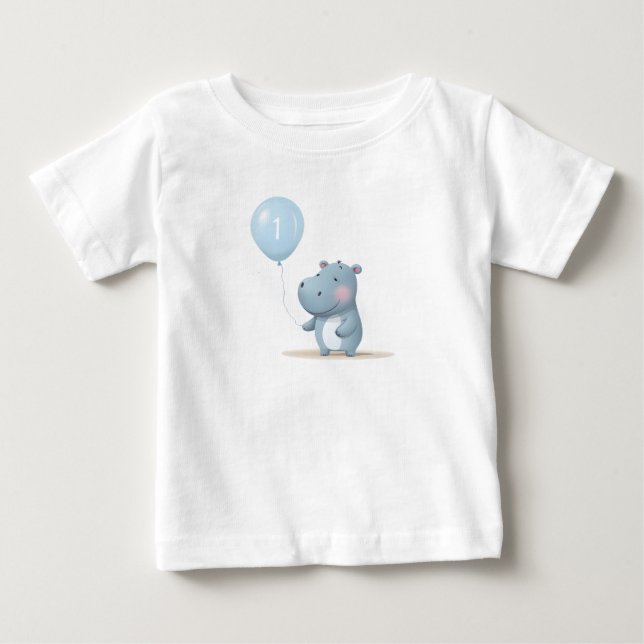 Camiseta De Bebé Cumpleaños de Hippo azul suave  (Anverso)