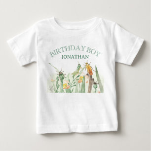 Camiseta De Bebé Cumpleaños de insectos y bichos para niños con acu