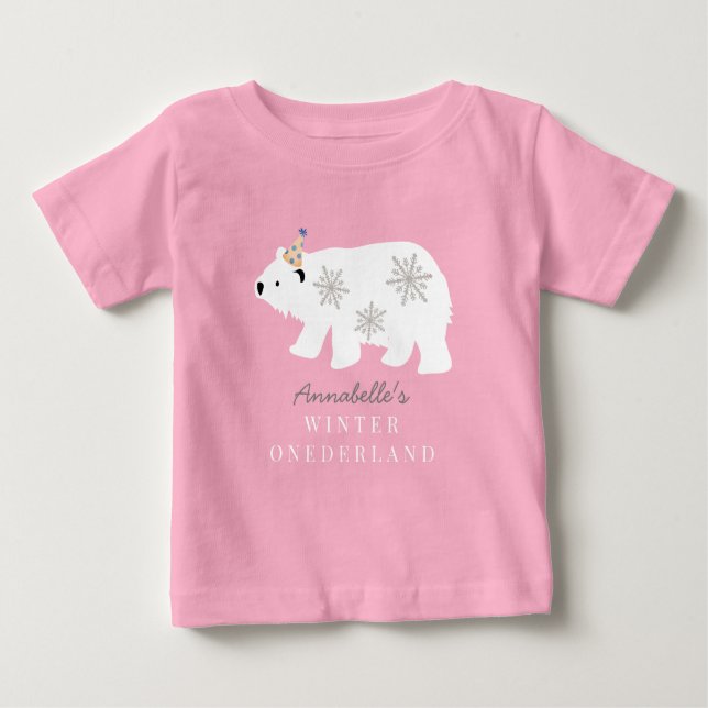 Camiseta De Bebé Cumpleaños de invierno de oso polar Onederland ros (Anverso)