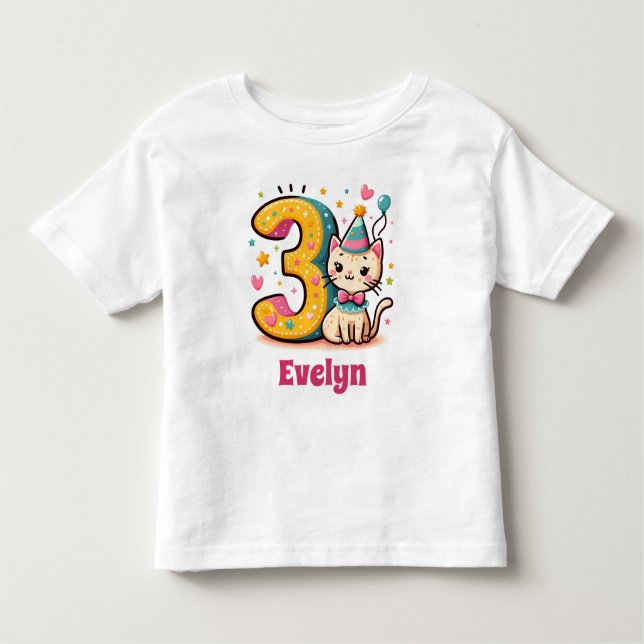 Camiseta De Bebé Cumpleaños de Kitty Personalizado (Anverso)