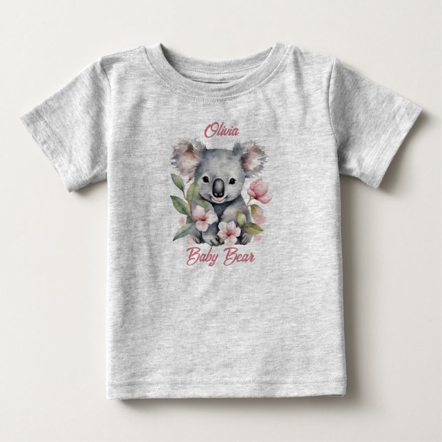 Camiseta De Bebé Cumpleaños de koala con acuarela rosa (Anverso)