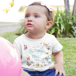 Camiseta De Bebé Cumpleaños de la hermosa niña mariposa 1er 