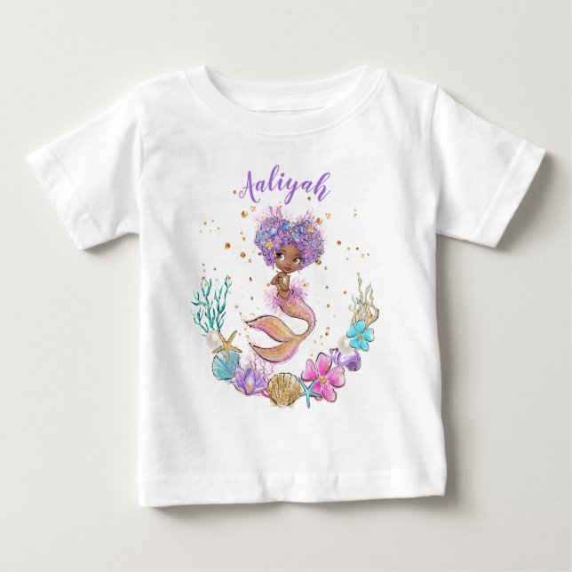 Camiseta De Bebé Cumpleaños de la sirena afroamericana (Anverso)