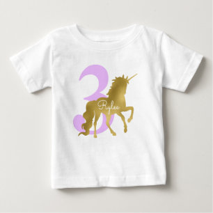Camiseta De Bebé Cumpleaños de la Unicornio Violeta y Oro