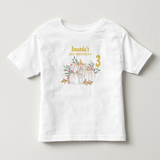 Camiseta De Bebé Cumpleaños de las calabazas blancas y doradas (Anverso)