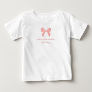Camiseta De Bebé Cumpleaños de lazo rosa de gingham rosa